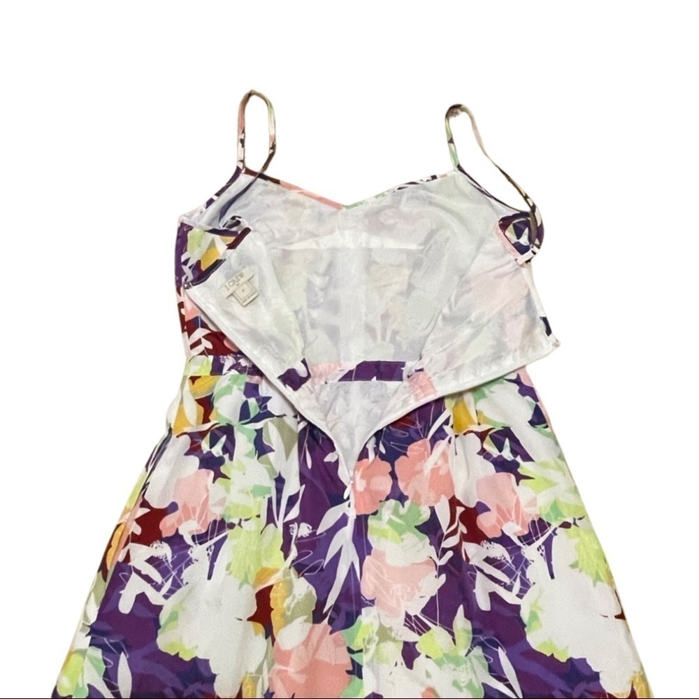 J Crew Dress Women's 0 White Pink Purple Spaghetti Strap Floral Mini Bright Fun - Picture 5 of 9